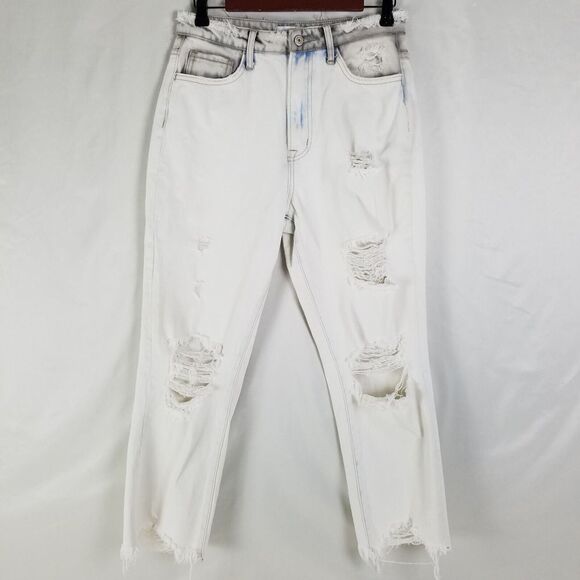 Flying Monkey Denim - Vervet Jeans‎ Womens 27 White Super High Rise Cropped Straight Distressed Denim